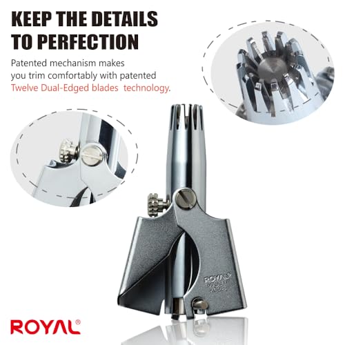 ROYAL [Made in Korea] Nose Hair Trimmer for Men Set, Birdie Set, with Nail Clippers and Tweezers, Manual, Battery-Free, Waterproof, Painless with Twelve Dual-Edged Blades, Patented Mechanism RET-4 - color: Silver Set