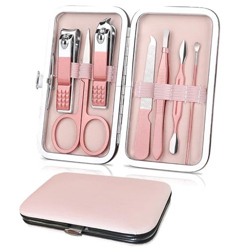 7 in 1 Premium Manicure Set - Nail Clippers Scissors Pedicure Stainless Steel Cuticle Nail Care Tools with Luxurious Travel Case, Portable Manicure Grooming Kit for Women