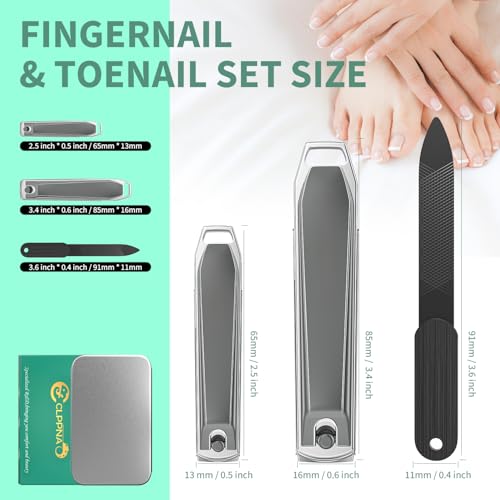 Nail Clippers for Men with Catcher, CLPPNA 2-Pack Large & Small Anti-Splash Nail Clippers Set, Ultra Sharp Sturdy Fingernail and Toenail Clipper Cutters for Men Women, Black - style: 3PCS(Big&Small Nail Clippers)