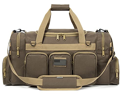 Tactical Range Duffel Heavy Duty Military Molle Gear Travel Sports Gym Bag Lockable Zippers with US Flag Patch (27 In Khaki) - size: 27 In Khaki