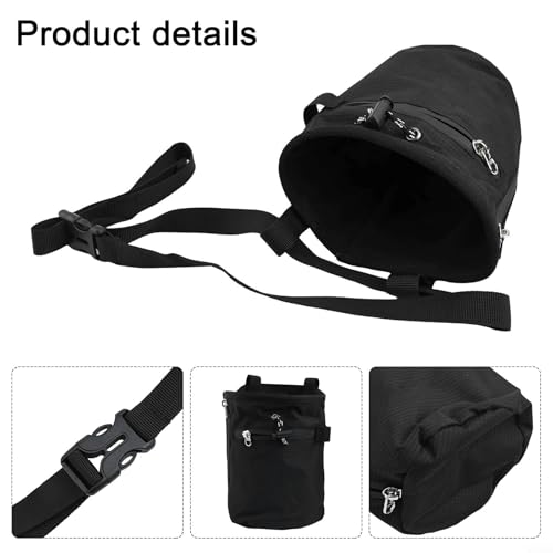Climbing Chalk Bag with Drawstring Closure Nylon Gymnastics Powder Bucket for Rock Climbing Weightlifting Bouldering Adjustable Waist Belt and Carabiner(Black) - size: Black
