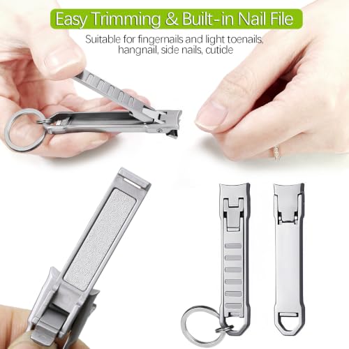 Ultra Thin Keychain Fingernail Clipper, 0.4cm Slim 20g Lightweight Foldable Nail Trimmer with Ear Pick and Integrated Nail File Set for Men, Adults Portable Daily Travel Carry - color: Set a