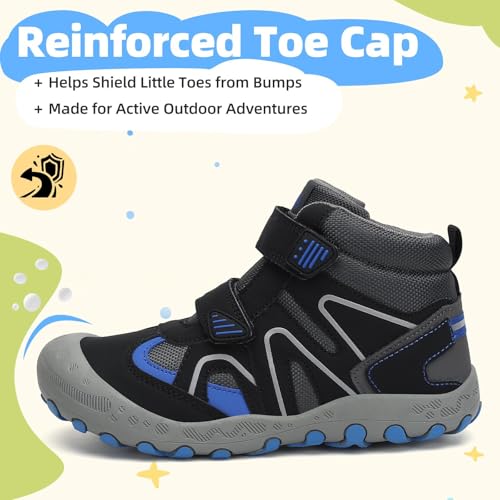 Mishansha Kids Water Resistant Hiking Boots, Boys Girls Anti Collision Anti-Skid Athletic Outdoor Adventure Trekking Shoes | Protective Toe, Adjustable Fit and Flexible Sole for Camping, School, Walking, Trekking, Trail Adventures and Everyday Wear - colo