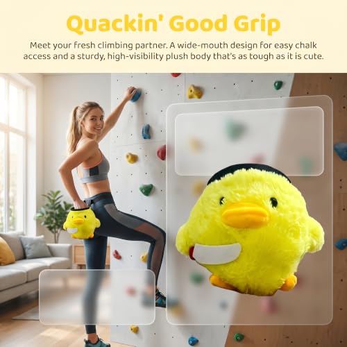 Cute Yellow Chick Plush Chalk Bag for Rock Climbing, Fluffy Animal Magnesium Pouch with Adjustable Strap, Novelty Chalk Bucket for Bouldering Gym Training