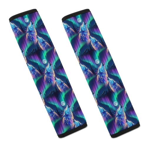 Universal Fit Seat Belt Shoulder Pad for Adult Use, Most Cars, 2 Pack Cool Wolves Starry Howling Moon Wolf Harness Pads Strap Pressure Relief - color: Pattern 605