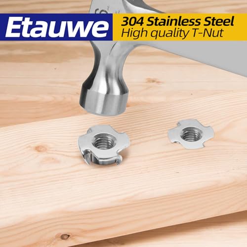 M8 T-Nuts 304 Stainless Steel, 4-Pronged Tee Nut for Wood, Rock Climbing Holds, Furniture, 50 PCS - color: 304 Stainless Steel, size: M8