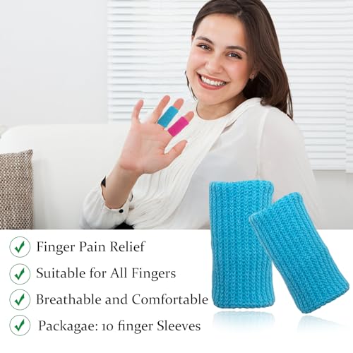 Finger Compression Sleeves, 10 Pcs | Finger Protectors Cots for Arthritis Swelling Basketball Sport, Breathable Elastic - color: Azure