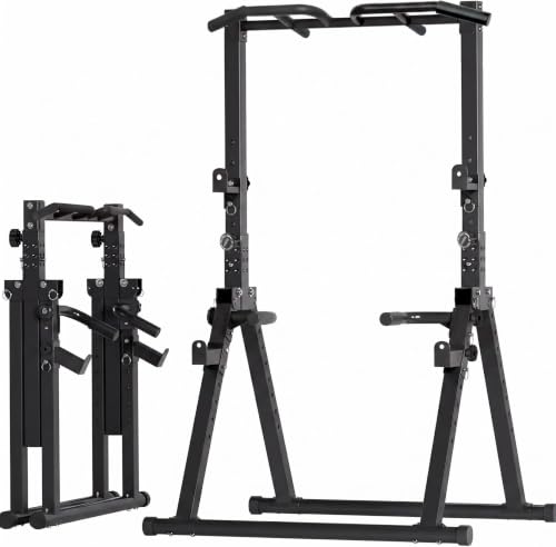 Foldable Power Tower Pull Up Bar Station, Adjustable Height | 700lbs Loading,Free Standing Pull Up Power Tower Station,Portable and Space Saving,fits Woman and Man, Mulit-grips, - color: Black