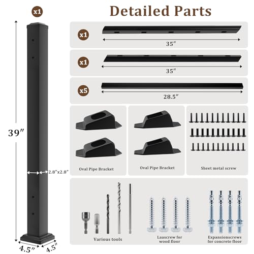 Aluminum Deck Railing Kit, Modular 36 in H. x 3Ft W Stair Railing Kit for Outdoor Steps,Heavy Duty Balustrade System for Deck, Porch, Patio & Balcony(1 Post, 1 Panel) - size: 3 Feet-Stair