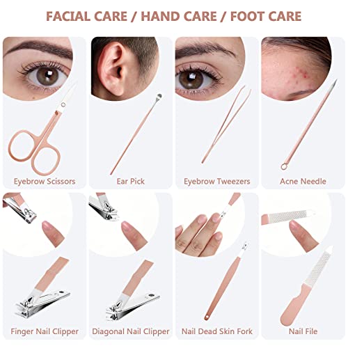 Geosar 12 Sets Manicure Set Nail Clippers Pedicure Kit 8 in 1 Grooming Stainless Steel Kits Nail Care Tools with Travel Case for Employee Coworker Teachers Nurse Gifts(Rose Gold) - color: Rose Gold