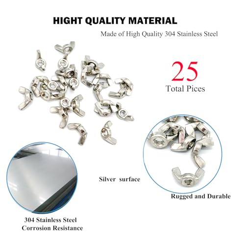 25 Pcs 1/4"-20 Wingnuts 304 Stainless Steel Wing Nuts Fasteners Parts Butterfly Nut, Hand Twist Tighten Hardware Nuts Butterfly Wing-Nut - size: 1/4"-20 - 304 Stainless Steel - 25 Pcs