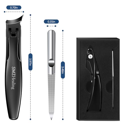 Slanted Toenail Clippers, Wide Opening Ingrown Nail Clippers for Men | Toenail Clippers for Seniors Thick Toenails, Long Handle Toe Nail Clippers with Catcher - color: Black 2pcs