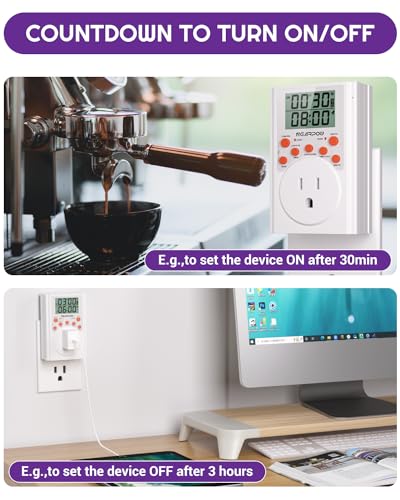 NEARPOW Infinite Cycle Digital Timer Outlet Switch, Programmable 3-Prong | Multifunctional Plug-in Electrical Timer, Energy-Saving Power Switch, Heavy Duty 15A/1800W for Household Appliances - color: Orange