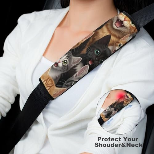 2PCS Cute Cats Cat Seat Belt Cover Breathable Automotive Seat Belt Protector for Adult Use, Most Cars, Pressure Relief - color: Pattern 977