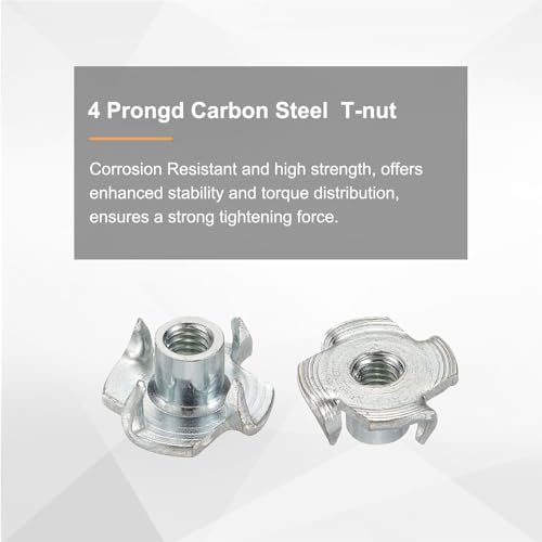 HARFINGTON M4x6.7mm T-Nuts 4 Pronged Tee Nut 0.57" x 0.26" Fully Thread Carbon Steel Inserts for Wood, Rock Climbing Holds, Cabinetry, Furniture 100pcs - size: M4x6.7mm, 14.5mm