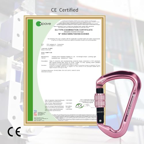 NewDoar CE Certified 30kN-6744lbs Climbing Carabiner Professional, Heavy Duty D Screwgate Clip, for Climbing,Rappelling,Hunting, Rescue - color: Screwgate/Pink/5pcs