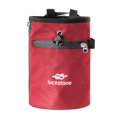 Rock Climbing Chalk Bag Waist Belt Chalk Carrier Bag with Zipper Pocket for Fitness Bowling Gymnastics Gym Weight Lifting - color: Red