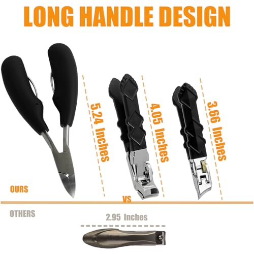 Precision Stainless Steel Heavy Duty Angled Head,Wide Jaw Clippers for Seniors and Man,Ingrown Toenail,Thick Nail.Long Handle, Extra-Large Slanted Nail Cutter.Men,Women,Elderly.6Pcs (6PCS NAI)