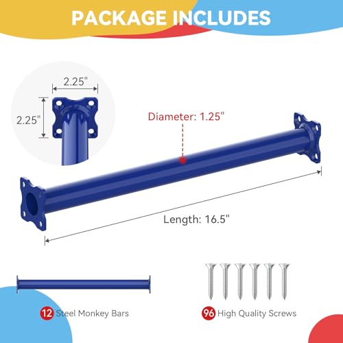 16.5 Inch Monkey Bars Kit Monkey Bar Ladder Rungs (Dark Blue, 12 Pcs) | Indoor Outdoor Metal Monkey Bars for Backyard - color: Blue Purple
