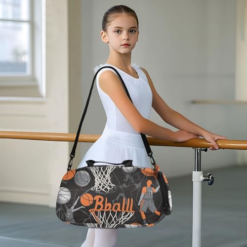 Kids Sports Duffel Bag for Boys & Girls - Basketball Players Balls 100% Polyester Gym Bag with Separate Shoe Compartment, Adjustable Shoulder Strap, Compact Travel & Workout Gear Bag - color: Basketball Players Balls
