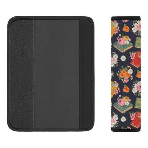 2PCS Readers Librarian Reading Flowers Book Car Seat Straps Shoulder Pads Universal Soft and Comfortable Seat Belt Covers Cushion for Child, All Vehicles, Shock Absorption - color: Pattern 493
