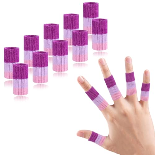 Finger Compression Sleeves, 10 Pcs | Finger Protectors Cots for Arthritis Swelling Basketball Sport, Breathable Elastic - color: Purple Pink