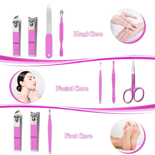 Manicure Set 8 in 1 Nail Clipper Set,RedFlow Nail Clippers,Fingernail & Toenail Clippers,Manicure Tools,Pedicure Tools,Suitable for Travel Manicure Kit,Nail Set Kit with Everything Profe (Purple) - color: Purple