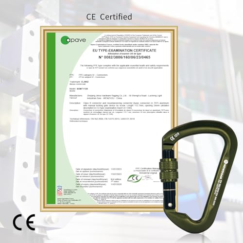 NewDoar CE Certified 30kN-6744lbs Climbing Carabiner Professional, Heavy Duty D Screwgate Clip, for Climbing,Rappelling,Hunting, Rescue - color: Screwgate/ArmyGreen/2pcs