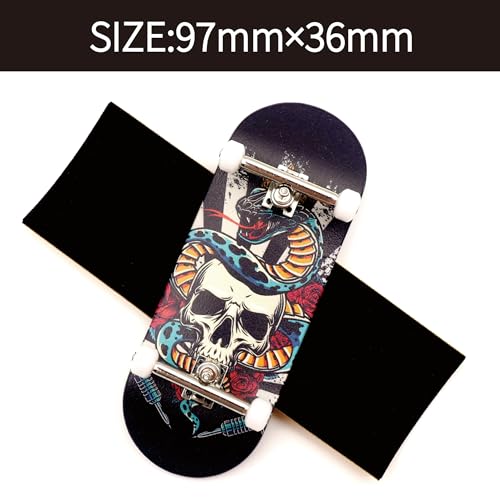 36mm Pro Fingerboard with Wooden Finger Skateboard Deck Upgraded Finger Board Trucks Street Shape Bearing Wheels (Skull) - color: Skull