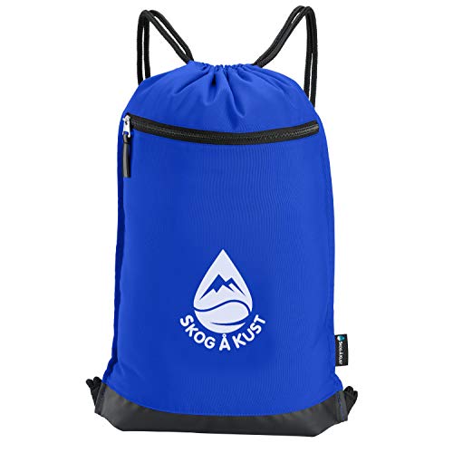 Skog Å Kust GymSak | Patented 2-in-1 Drawstring Cinch Bag with Removable Waterproof Dry Bag | Blue & Grey - color: Navy Blue