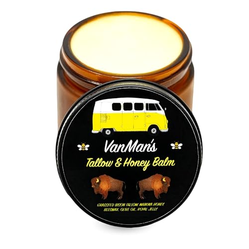 Vanman’s Bison Tallow and Honey Balm - Grass-Fed/Finished Bison Tallow, Raw Manuka Honey, Organic Royal Jelly, Beeswax, Cold Pressed Olive Oil - Unscented Skin Care for Dry Skin - 2.4 oz - size: 2.4 Ounce (Pack of 1), style: Classic - Unscented