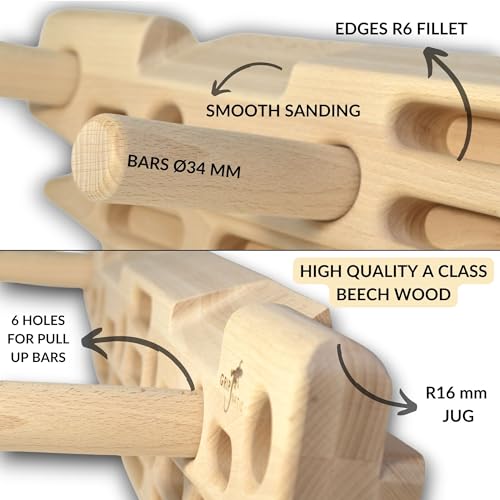 FingerPeg 1.0 Hangboard – Fingerboard Training Board for Climbing with Pull-Up Bars – Sleek Wooden Climbing Board with Ergonomic Design – Supports up to 265 lbs - style: Fingerpeg 1.0 + Spherical Holds