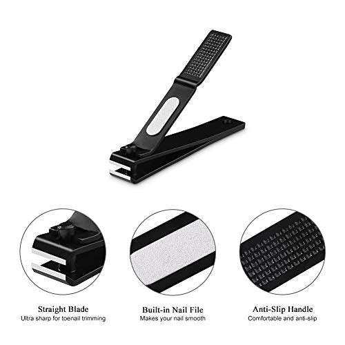 Nail Clippers Set with Visibly Tin Case, Black | Ultra Sharp, Sturdy Fingernail and Toenail Clipper Cutters - color: Black