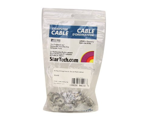 StarTech 50-Pack M6 Square Hole Cage Nuts & Tool, Nickel-Plated, 19in, TAA | Silver finish, Mounts servers, Install tool included, GSA Schedule purchases - color: Silver, size: 50-pack, style: Cage Nut only