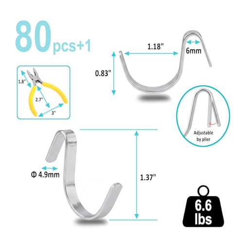 Pegboard J Hooks Silver 80pcs Peg Board Metal Tool Hangers for Garage Craft | 1/4" Pegboard Accessories, Stainless Steel Hooks with A Small Plier, Adjustable J Hook for Slot Panels, Wire Shelving, Racks - style: 80pcs Silver J Hooks