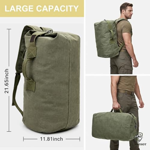Military Tactical Backpack Large Capacity Travel Climbing Bag Duffel Bag Top Load Double Strap Canvas Backpack - color: Green