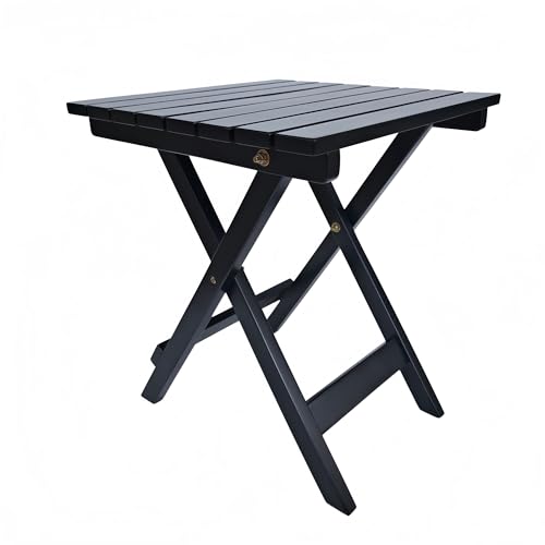 Outdoor Wooden Side Table, Folding Patio End Table, Small Square Furniture Table for Adirondack Chair, Balcony, Porch, Acacia Wood, No Assembly, Black - color: S-black-1