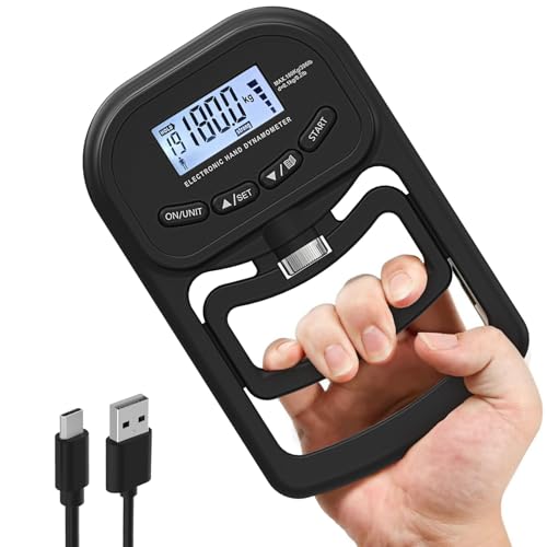 396lbs / 180kg Grip Strength Trainer, Rechargeable Electronic Hand Dynamometer, Digital Grip Strength Tester with LCD Display, Adjustable Hand Grip Dynamometer Hand Exercisers for Strength