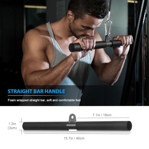 Wall Mounted Pulley System, Low Cable Machine Pulley System for LAT Pulldown, Biceps Curl Home Gym Equipment with Fitness Pull Down Bar, Tricep Rope - style: Wall Mounted Pulley System with Straight Bar