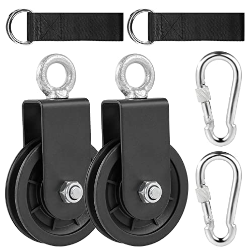 3.54 in Cable Pulley 360 Rotation Traction Wheel with Carabiner and Strap,Silence Smooth Detachable for DIY Gym Pulley System,DIY Gym Attachment Lifting Blocks,Ladder Lift,Hoists,Clothesline - color: 2 Pulley+2 Carabiner+2 Straps