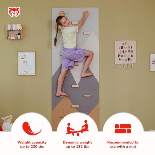 Wood And Hearts Indoor Rock Climbing Wall for Kids – 6 Wooden Climbing Panels with Repositionable Climbing Holds, Montessori Sensory Play Equipment for Kids Playroom (Climbing Module 2) - size: Climbing Module 2