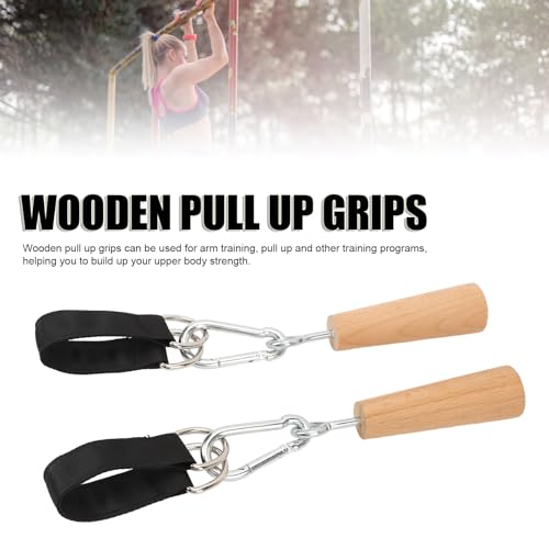 Wooden Pull Up Grips with Hanging Straps, Beech Wood and Iron Handles for Rock Climbing Holds Training Arm Forearm Wrist Strength Training Portable Fitness Equipment