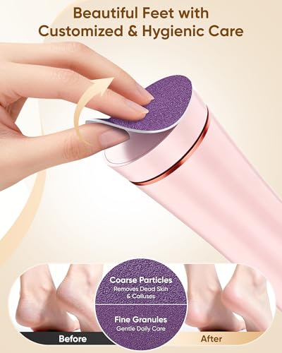 Electric Foot Callus Remover Rechargeable Foot File Pedicure Tools | Waterproof Pedicure Kit, 3 Speeds, Foot Cream, Use for Hard Calluses and Cracked Heels - color: Pink