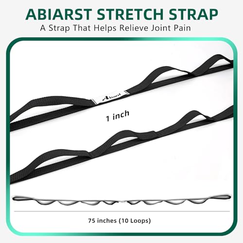 Abiarst Stretching Strap Yoga Straps for Physical Therapy, 10 Loops Non-Elastic Stretch Band for Pilates, Flexibility, Exercise and Gymnastics - color: Black