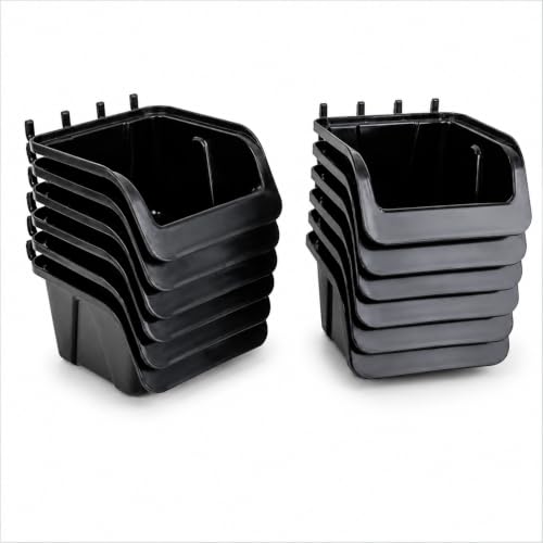WallPeg 12 Black PEGBOARD Bins - Peg Board Organizer Accessories - Pegboard Bins for Craft Room Storage & Garage Organization - Handy Peg Board Wall Organizer Bin Set -Made in USA- - style: 12 (5" Bins)