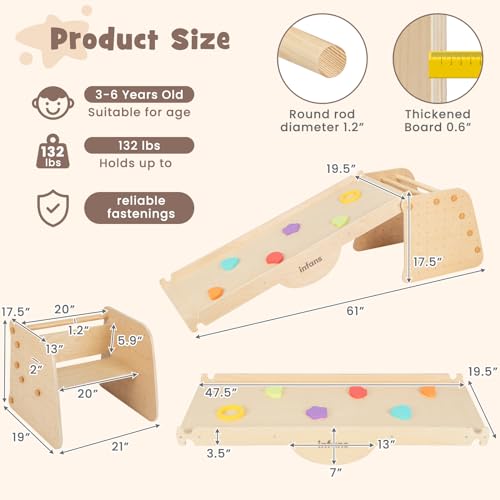 INFANS 7 in 1 Climbing Toys for Toddlers, Upgrade Wooden Montessori Cube Climber Set with Reversible Ramp Slide Ladder Seesaw, Indoor Pikler Climb Activity Jungle Gym Present for Kids Age 3+ - style: 7 in 1