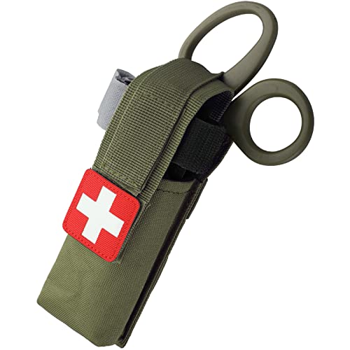 LIVANS Molle Tourniquet Holder, Tactical Shears Pouch, IFAK Scissor Holster | Medical Shear Holder, EMT Scissor Bag Fit for Tourniquet, Folding Knife, Tactical Flashlight, Pistol Mag Pouch Small Tool Bag - color: Army Green
