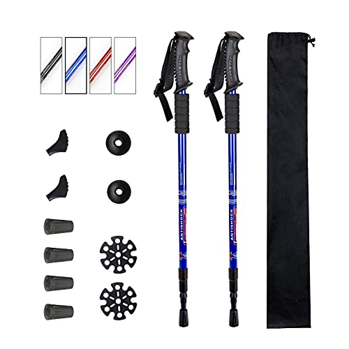 Aihoye Trekking Poles,Adjustable Shock Absorbing Hiking Walking Stick-2Pcs | Aviation aluminum,Collapsible, Lightweight, All-terrain walking poles, Carry bag included - color: blue