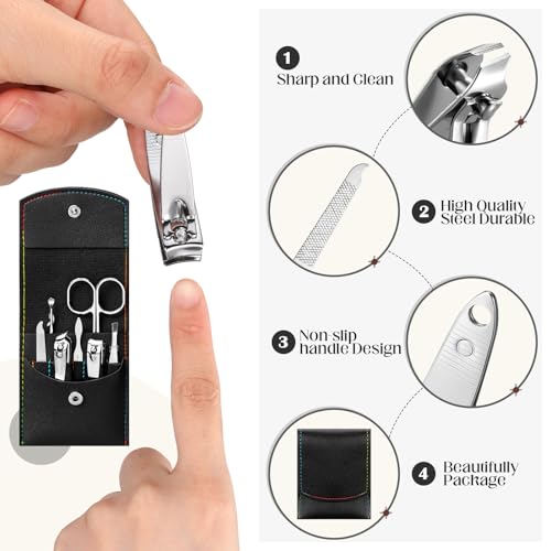 Lasnten 24 Set Manicure Set Bulk Nail Clippers Grooming Nail Kit Stainless Steel Professional Pedicure Tools Kit with Travel Case for Men Women Father Day Gift(7 in 1, Black) - color: Black, size: 7 in 1
