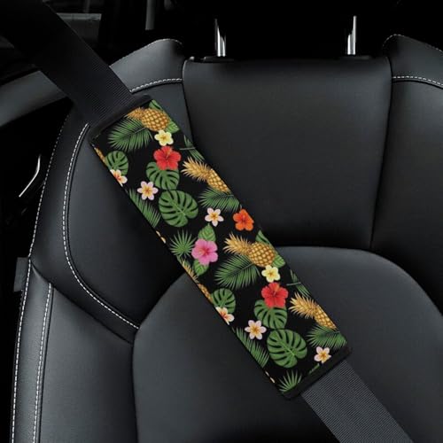 1 Pair Universal Soft And Comfortable Seat Belt Shoulder Pad for Adult Use, Stroller Pushchair High Chair, Palm Leaves Hibiscus Flowers Hawaii Tropical Pineapples Neck Strap Covers, Anti-Slip Pad - color: Pattern 394